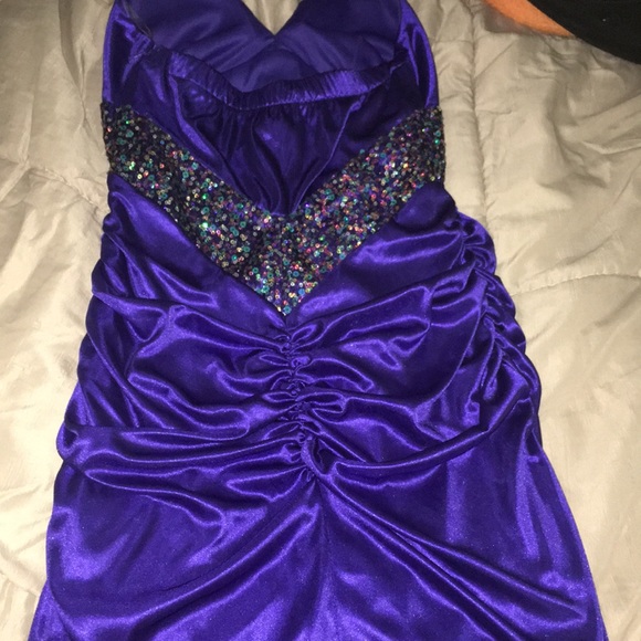Purple Beaded Halter Prom Dress - Picture 3 of 4
